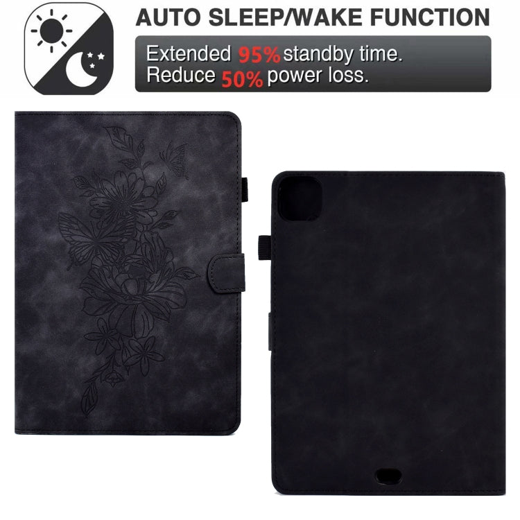 For iPad Pro 11 2025 / 2024 Peony Butterfly Embossed Leather Smart Tablet Case