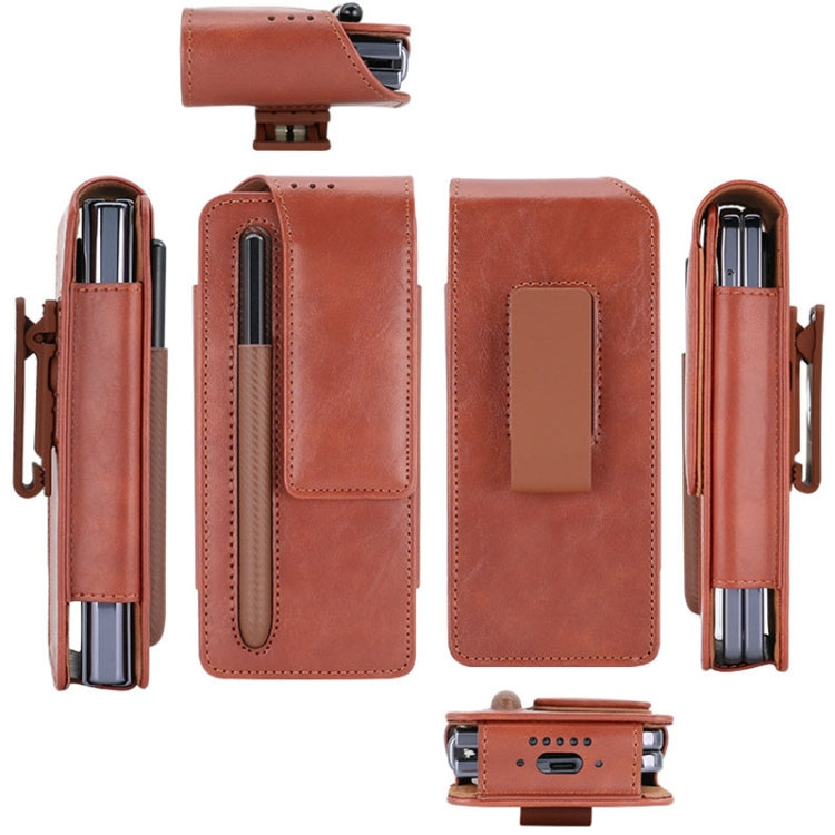 For Samsung Galaxy Z Fold5/Fold4/Fold3 Business Back Clip Leather Phone Bag, Without Pen
