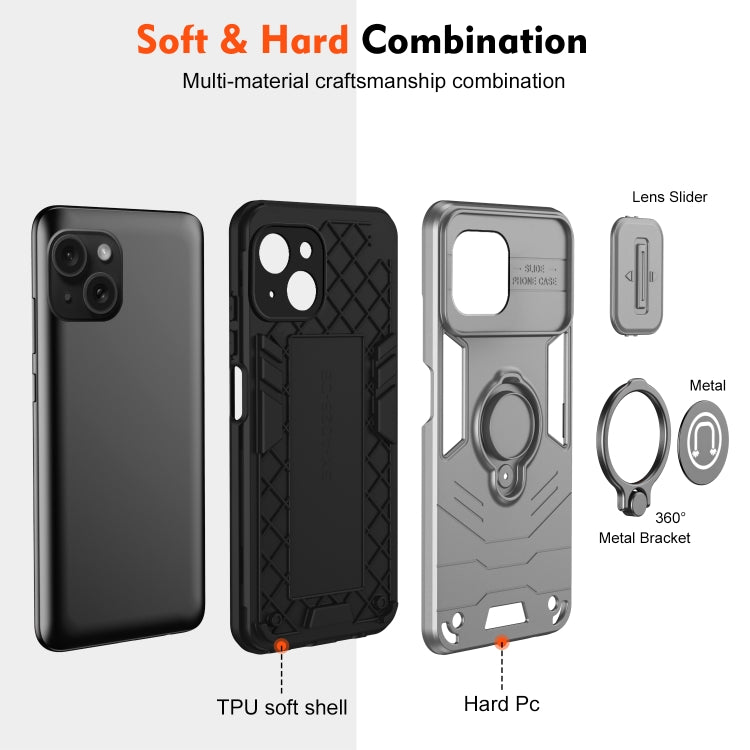 For iPhone 15 Camshield Ring Holder Phone Case