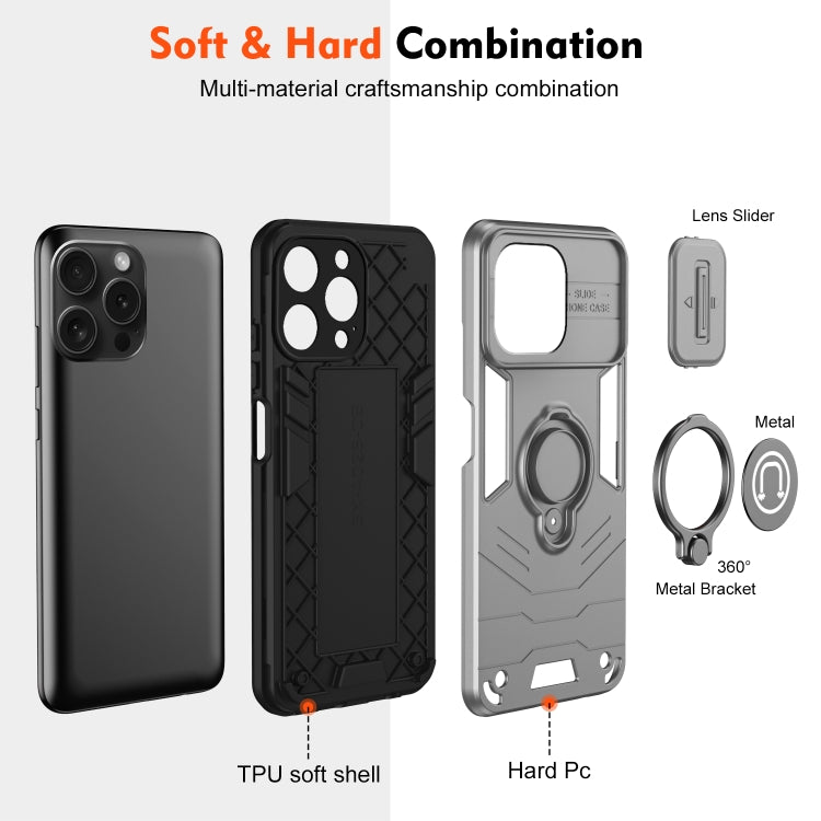 For iPhone 15 Pro Camshield Ring Holder Phone Case