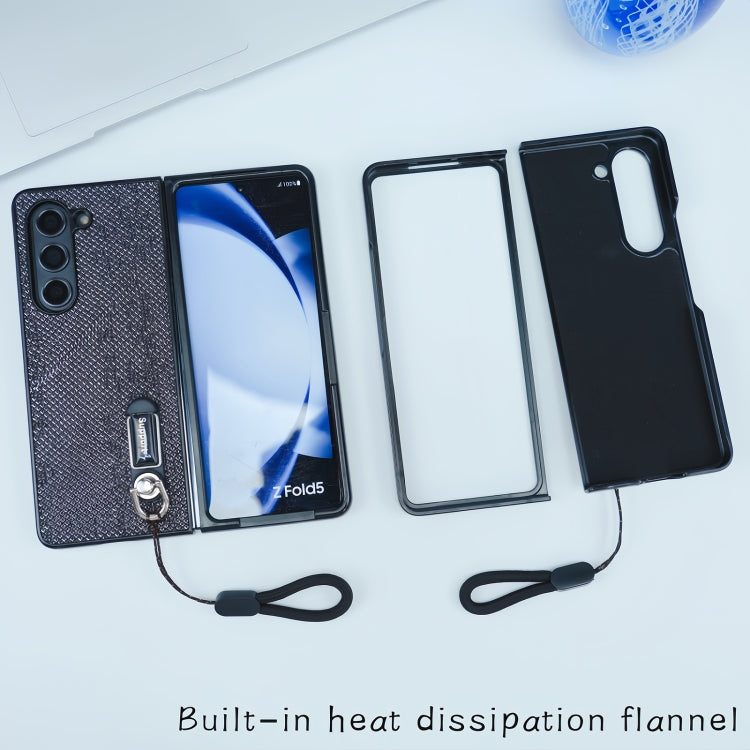 For Samsung Galaxy Z Fold5 Three Parts Flash Diamond Fold PC Phone Case with Lanyard