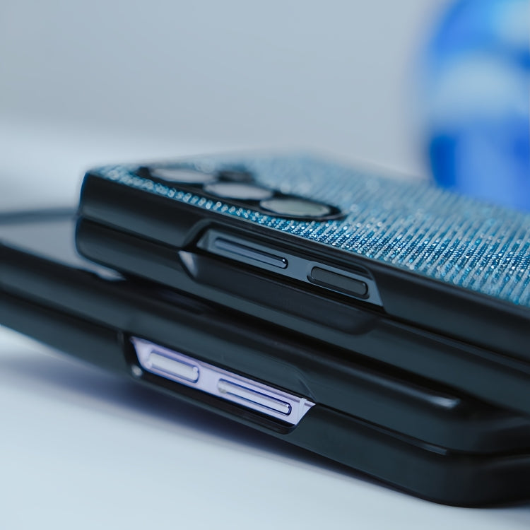 For Samsung Galaxy Z Fold5 Three Parts Flash Diamond Fold PC Phone Case with Lanyard
