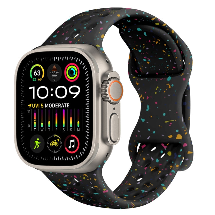For Apple Watch Ultra 2 49mm Hole Style Butterfly Buckle Camouflage Silicone Watch Band