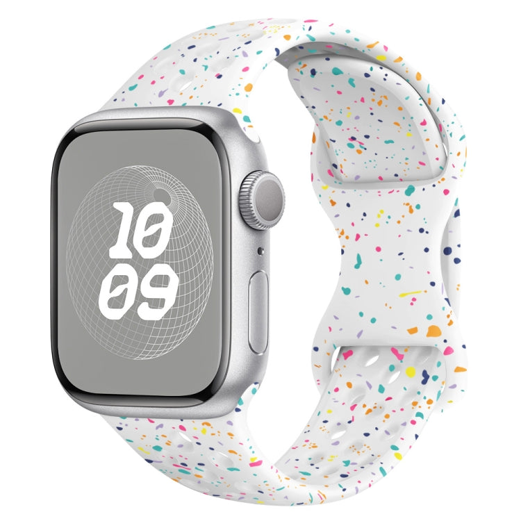 For Apple Watch Series 7 45mm Hole Style Butterfly Buckle Camouflage Silicone Watch Band