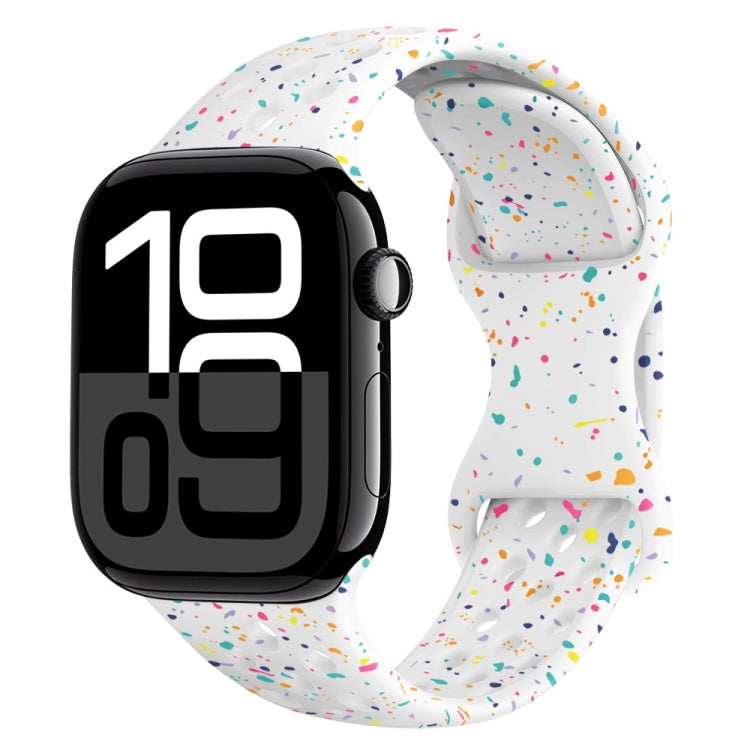 For Apple Watch Series 10 42mm Hole Style Butterfly Buckle Camouflage Silicone Watch Band
