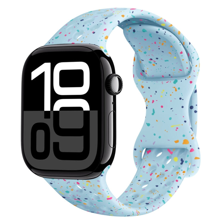 For Apple Watch Series 10 42mm Hole Style Butterfly Buckle Camouflage Silicone Watch Band