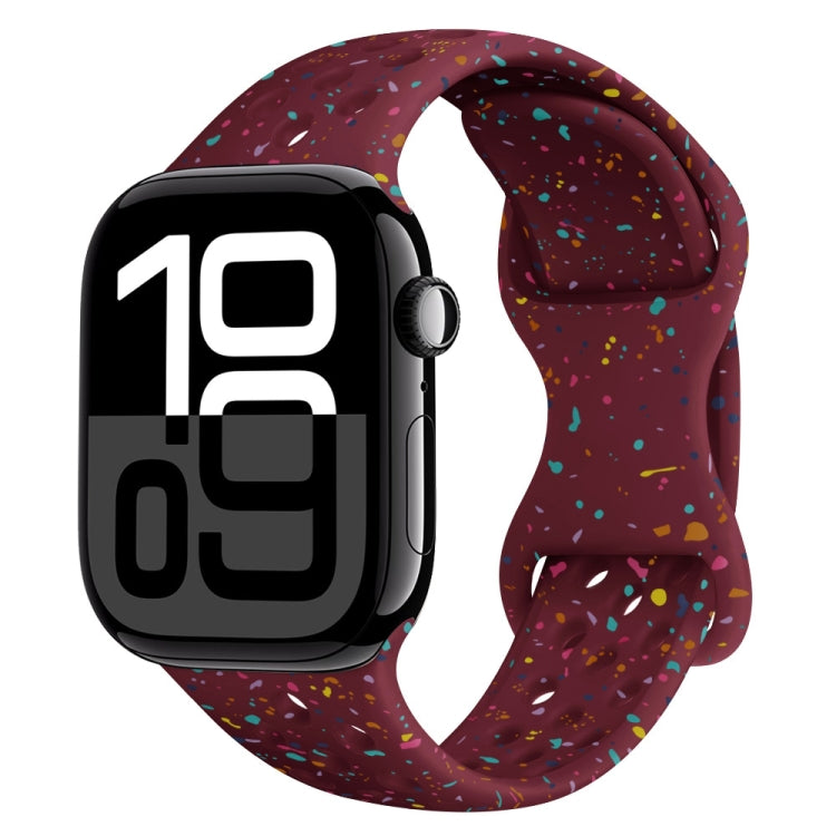 For Apple Watch Series 10 42mm Hole Style Butterfly Buckle Camouflage Silicone Watch Band