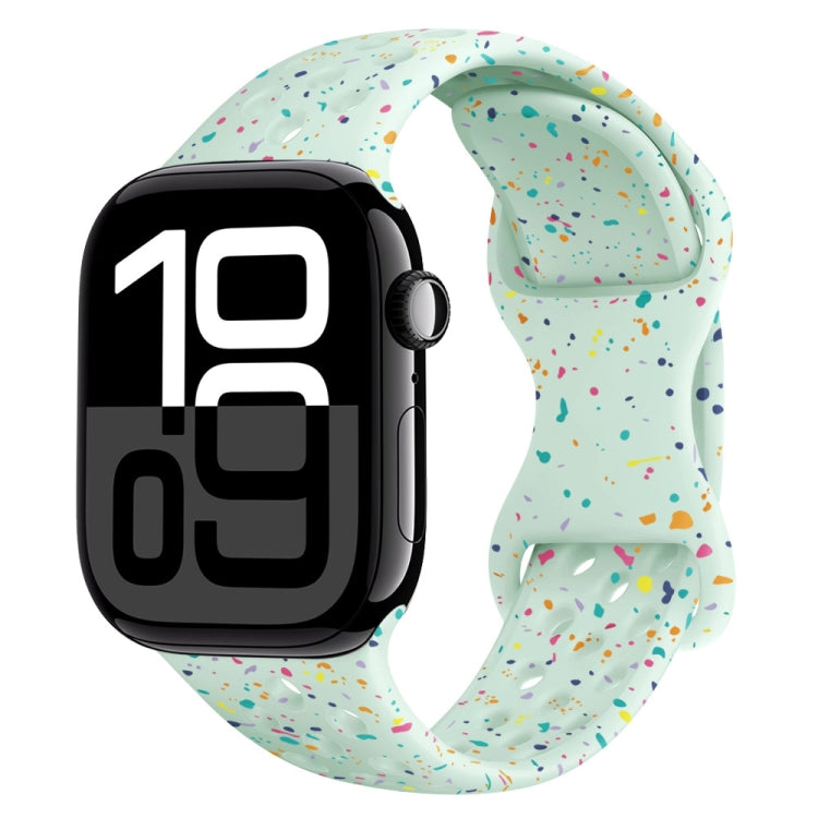For Apple Watch Series 10 42mm Hole Style Butterfly Buckle Camouflage Silicone Watch Band