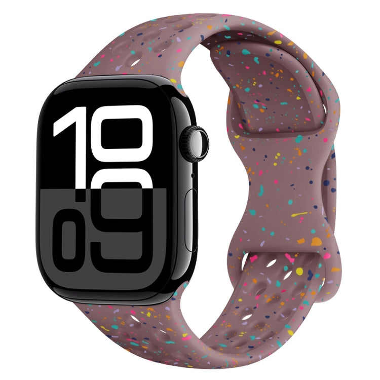 For Apple Watch Series 10 42mm Hole Style Butterfly Buckle Camouflage Silicone Watch Band