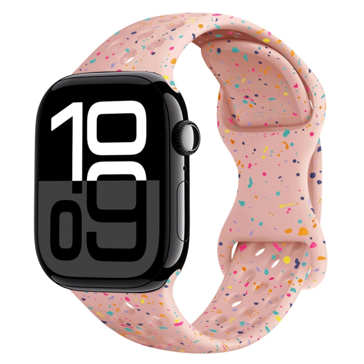 For Apple Watch Series 10 46mm Hole Style Butterfly Buckle Camouflage Silicone Watch Band