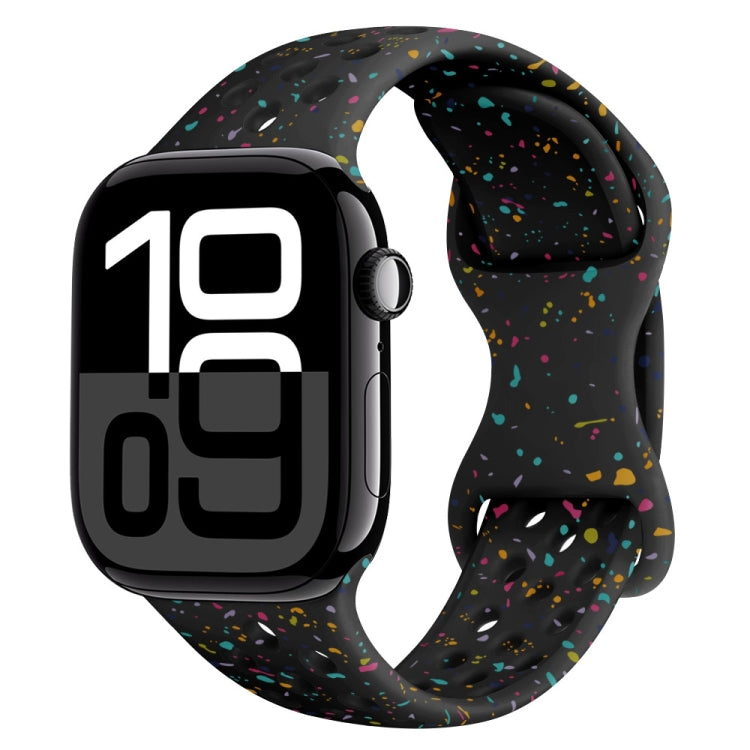 For Apple Watch Series 10 46mm Hole Style Butterfly Buckle Camouflage Silicone Watch Band