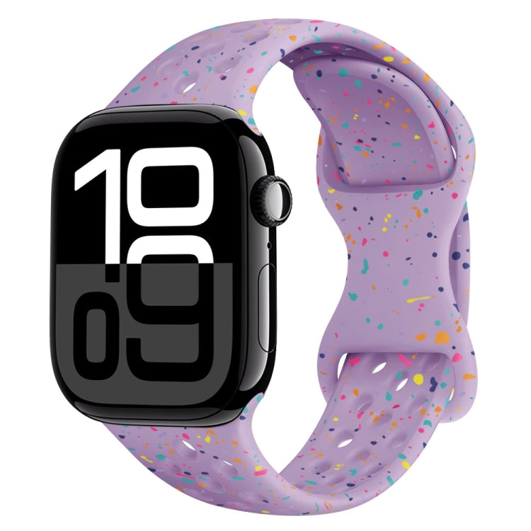 For Apple Watch Series 10 46mm Hole Style Butterfly Buckle Camouflage Silicone Watch Band