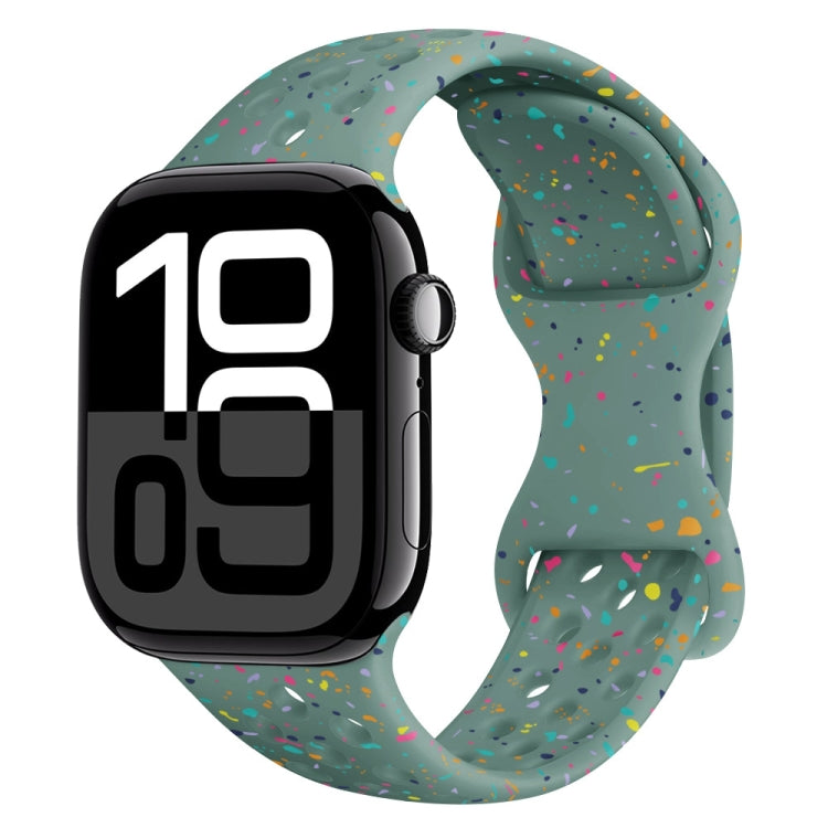 For Apple Watch Series 10 46mm Hole Style Butterfly Buckle Camouflage Silicone Watch Band