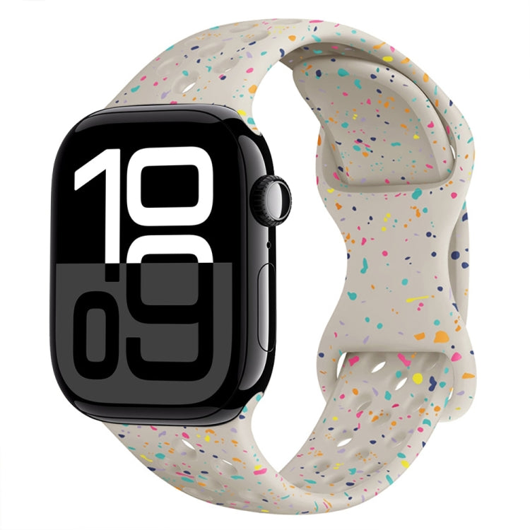 For Apple Watch Series 10 46mm Hole Style Butterfly Buckle Camouflage Silicone Watch Band