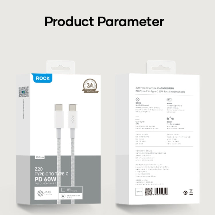 ROCK Z20 60W USB-C / Type-C to USB-C / Type-C Fast Charging Data Cable, Length:1m - Grey White