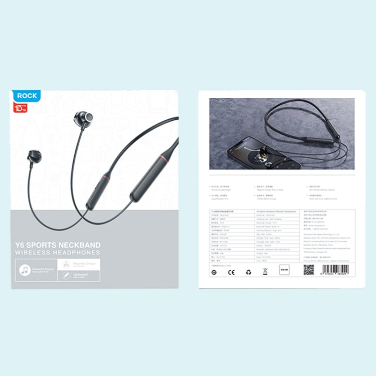 ROCK Y6 Neck-band Wireless Sports Bluetooth Earphone - Black