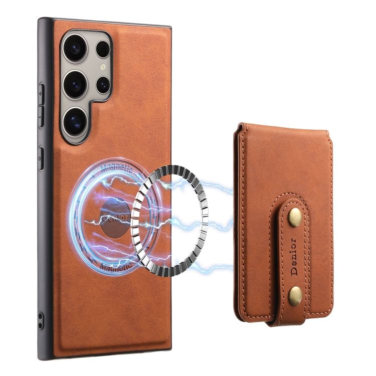 For Samsung Galaxy S23 Ultra 5G Denior D14 NK Retro Pattern MagSafe Magnetic Card Holder Leather Phone Case