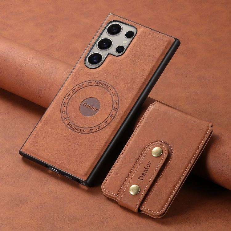 For Samsung Galaxy S23 Ultra 5G Denior D14 NK Retro Pattern MagSafe Magnetic Card Holder Leather Phone Case