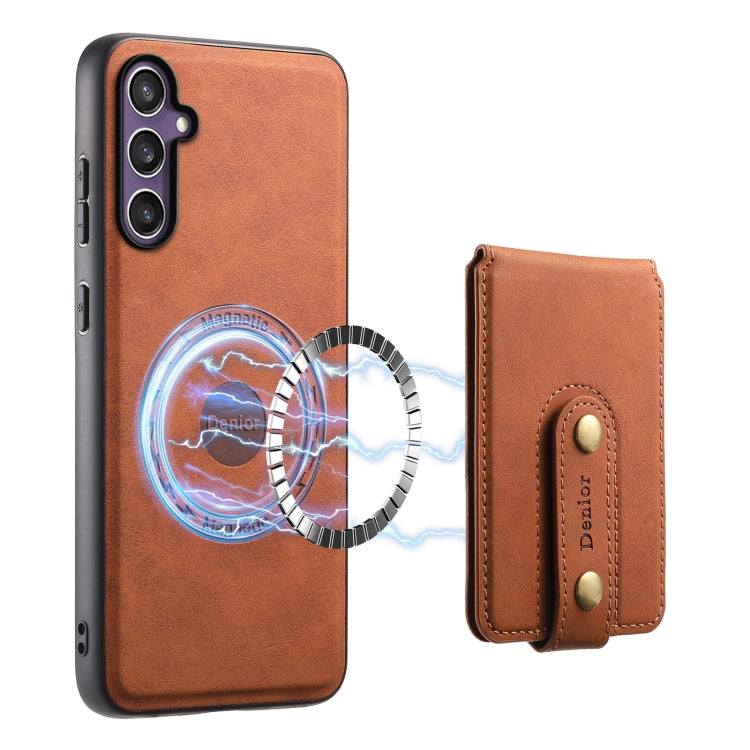 For Samsung Galaxy S23 FE 5G Denior D14 NK Retro Pattern MagSafe Magnetic Card Holder Leather Phone Case