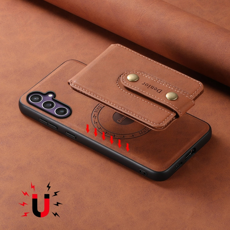For Samsung Galaxy S23 FE 5G Denior D14 NK Retro Pattern MagSafe Magnetic Card Holder Leather Phone Case