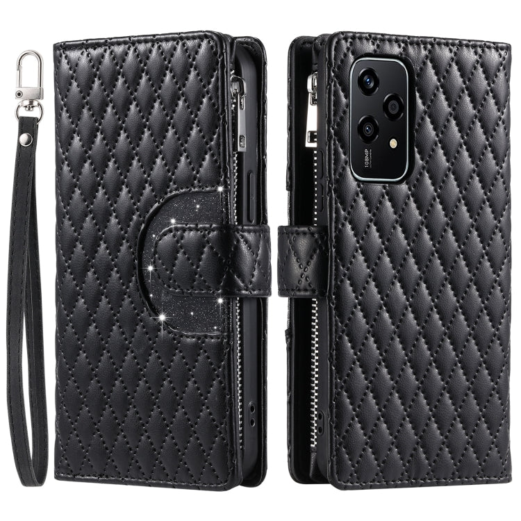 For Honor 200 Lite Global Glitter Lattice Zipper Wallet Leather Phone Case
