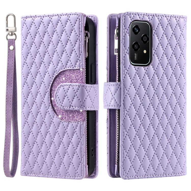 For Honor 200 Lite Global Glitter Lattice Zipper Wallet Leather Phone Case
