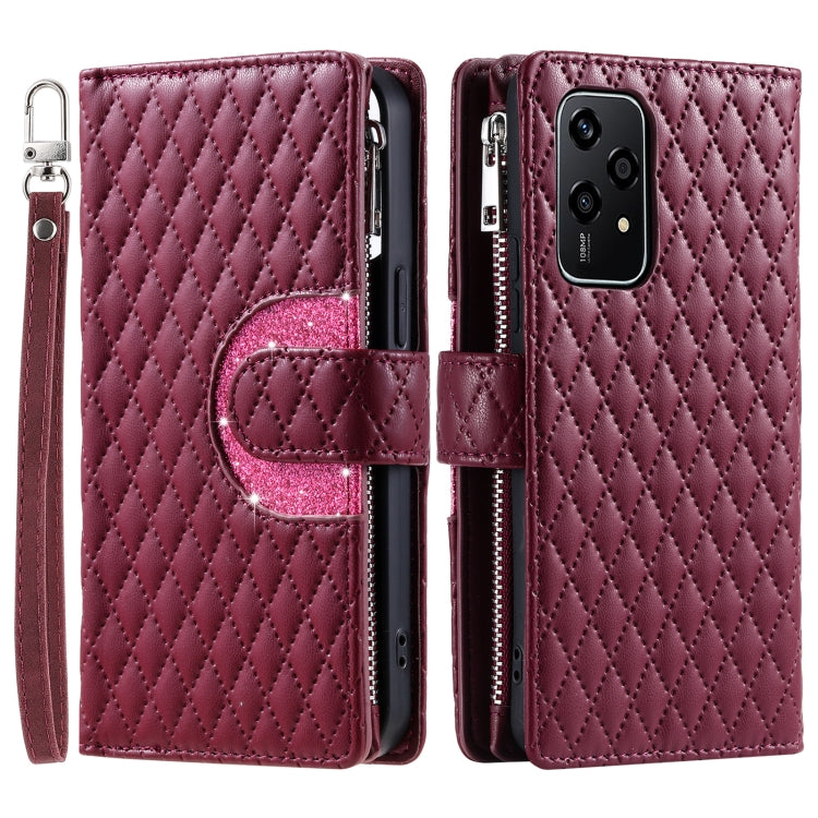 For Honor 200 Lite Global Glitter Lattice Zipper Wallet Leather Phone Case