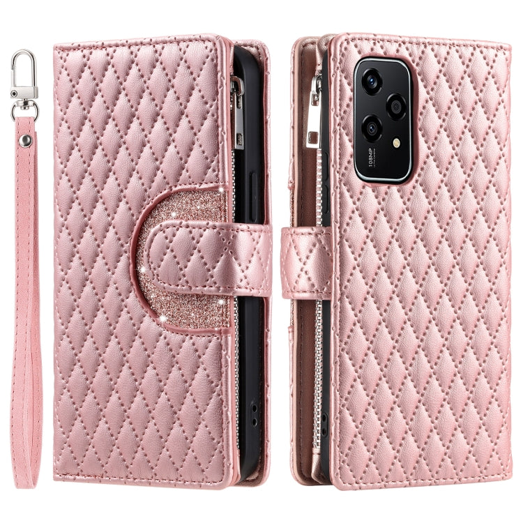 For Honor 200 Lite Global Glitter Lattice Zipper Wallet Leather Phone Case