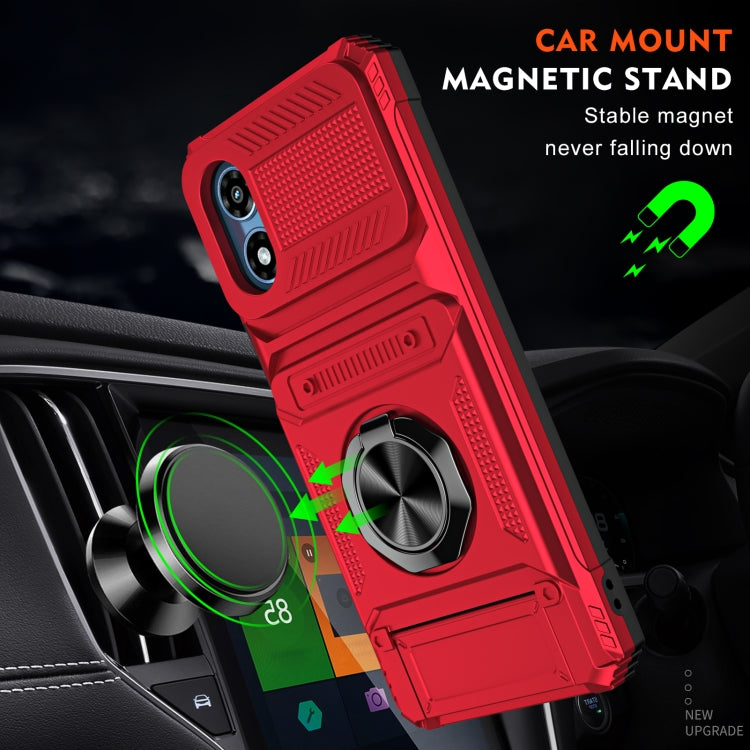 For Motorola Moto G Play 4G 2024 TPU+PC Shockproof Card Slot Phone Case with Metal Ring Holder
