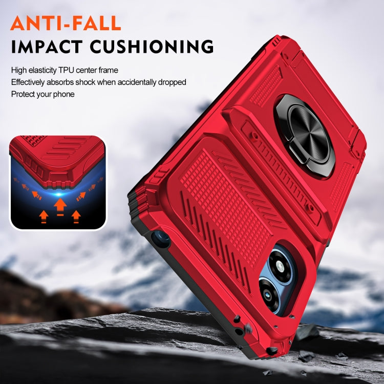 For Motorola Moto G Play 4G 2024 TPU+PC Shockproof Card Slot Phone Case with Metal Ring Holder
