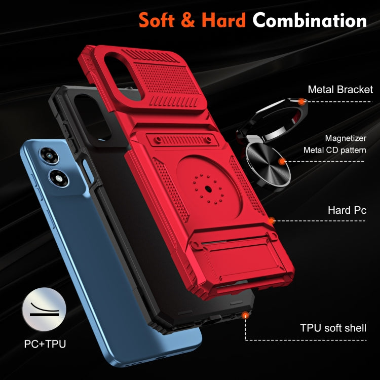 For Motorola Moto G Play 4G 2024 TPU+PC Shockproof Card Slot Phone Case with Metal Ring Holder