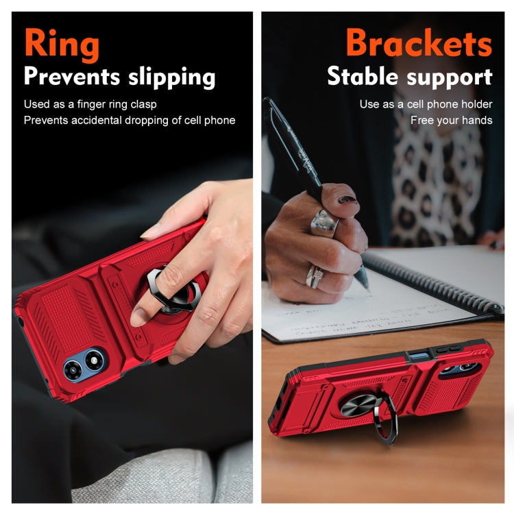For Motorola Moto G Play 4G 2024 TPU+PC Shockproof Card Slot Phone Case with Metal Ring Holder