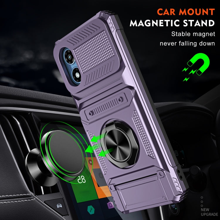 For Motorola Moto G Play 4G 2024 TPU+PC Shockproof Card Slot Phone Case with Metal Ring Holder