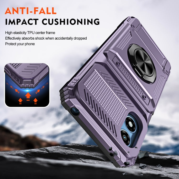 For Motorola Moto G Play 4G 2024 TPU+PC Shockproof Card Slot Phone Case with Metal Ring Holder