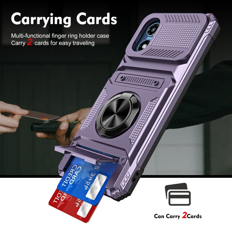 For Motorola Moto G Play 4G 2024 TPU+PC Shockproof Card Slot Phone Case with Metal Ring Holder