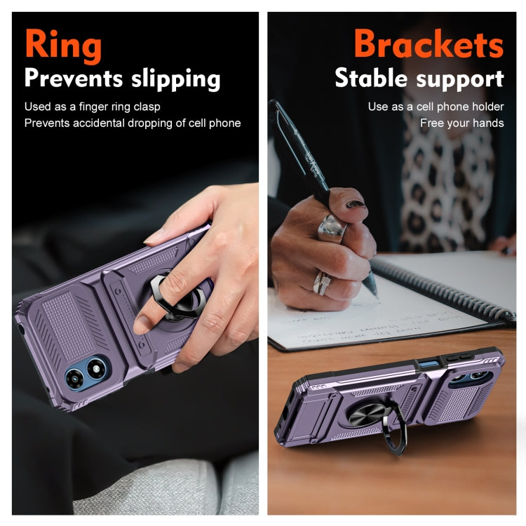 For Motorola Moto G Play 4G 2024 TPU+PC Shockproof Card Slot Phone Case with Metal Ring Holder