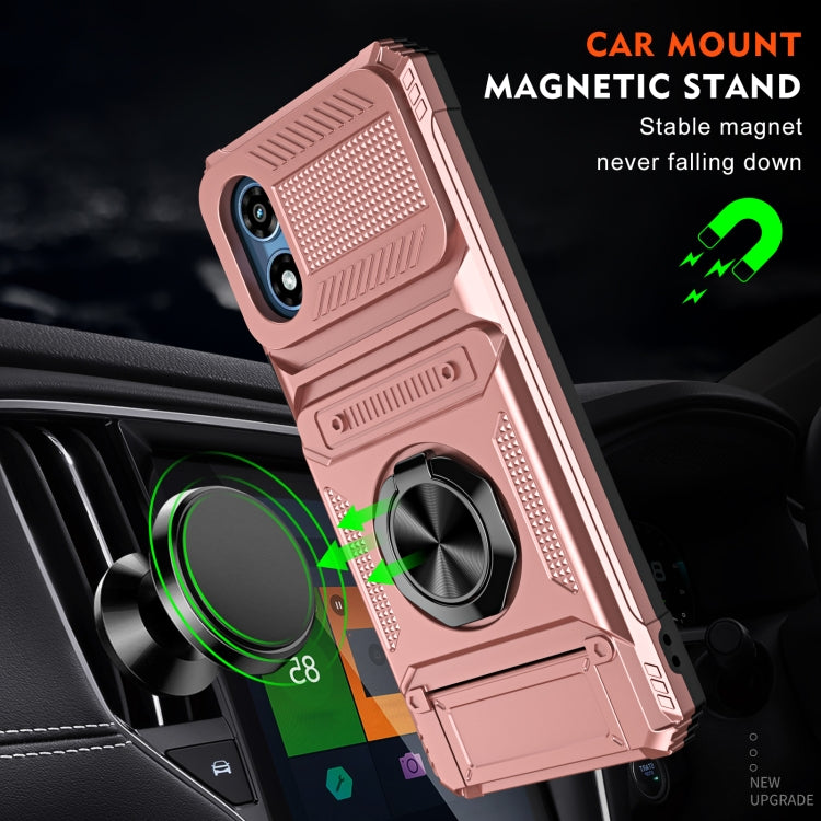 For Motorola Moto G Play 4G 2024 TPU+PC Shockproof Card Slot Phone Case with Metal Ring Holder