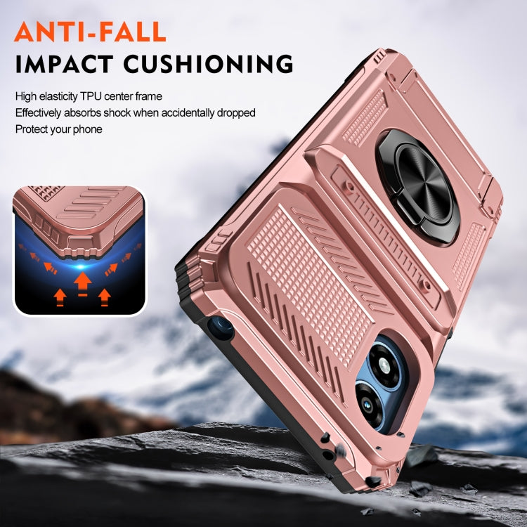For Motorola Moto G Play 4G 2024 TPU+PC Shockproof Card Slot Phone Case with Metal Ring Holder