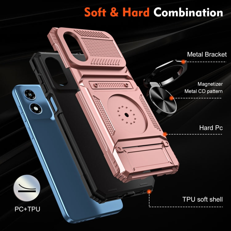 For Motorola Moto G Play 4G 2024 TPU+PC Shockproof Card Slot Phone Case with Metal Ring Holder
