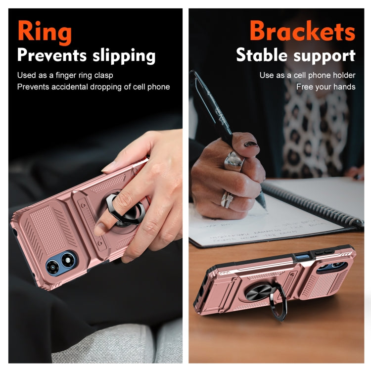 For Motorola Moto G Play 4G 2024 TPU+PC Shockproof Card Slot Phone Case with Metal Ring Holder