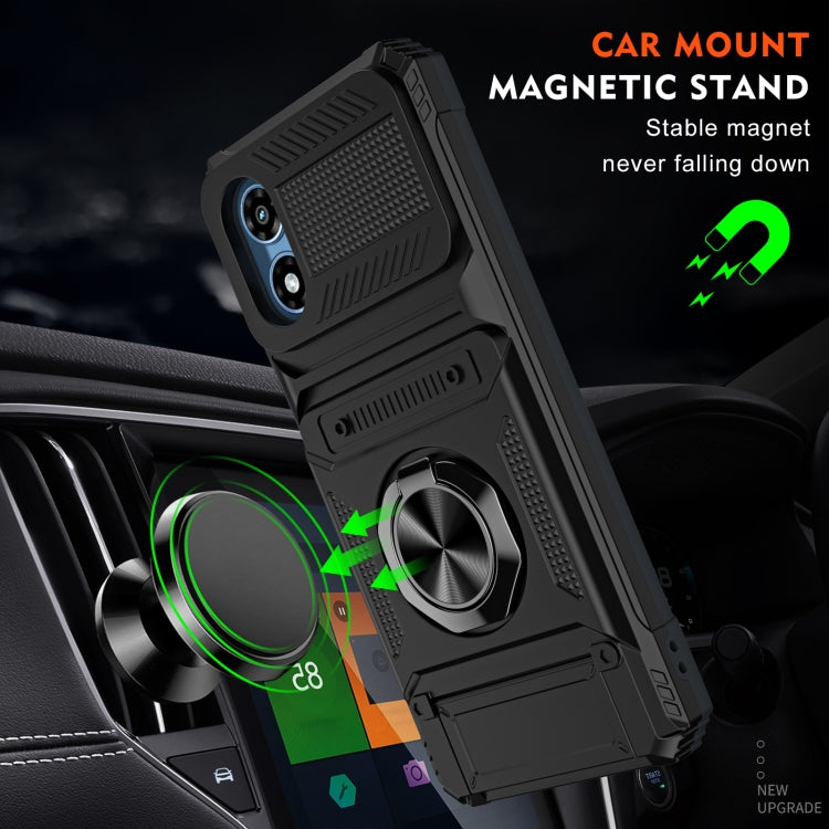 For Motorola Moto G Play 4G 2024 TPU+PC Shockproof Card Slot Phone Case with Metal Ring Holder