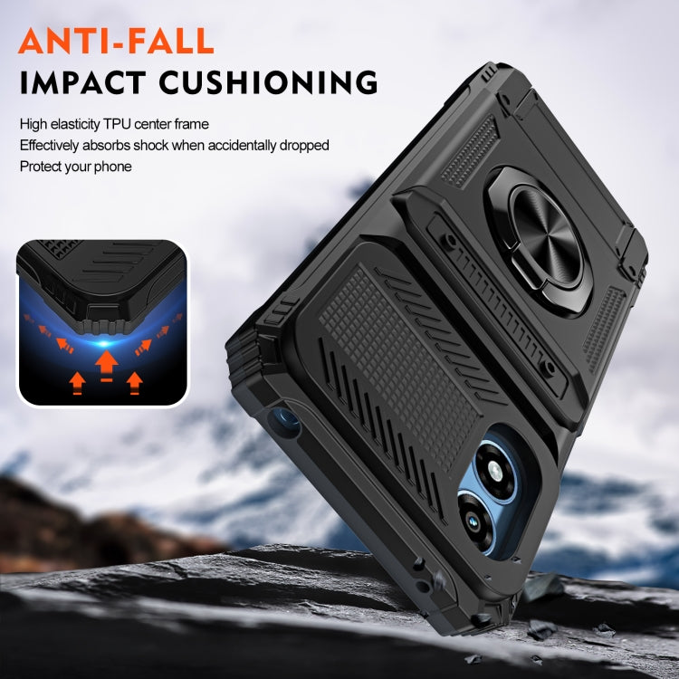 For Motorola Moto G Play 4G 2024 TPU+PC Shockproof Card Slot Phone Case with Metal Ring Holder