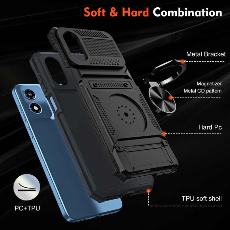 For Motorola Moto G Play 4G 2024 TPU+PC Shockproof Card Slot Phone Case with Metal Ring Holder