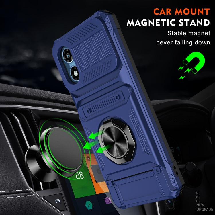 For Motorola Moto G Play 4G 2024 TPU+PC Shockproof Card Slot Phone Case with Metal Ring Holder
