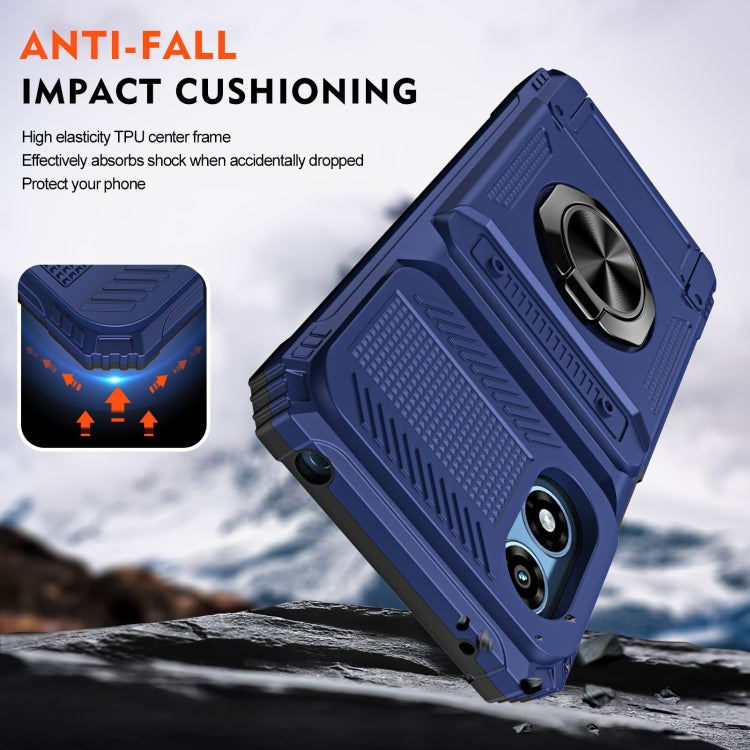 For Motorola Moto G Play 4G 2024 TPU+PC Shockproof Card Slot Phone Case with Metal Ring Holder