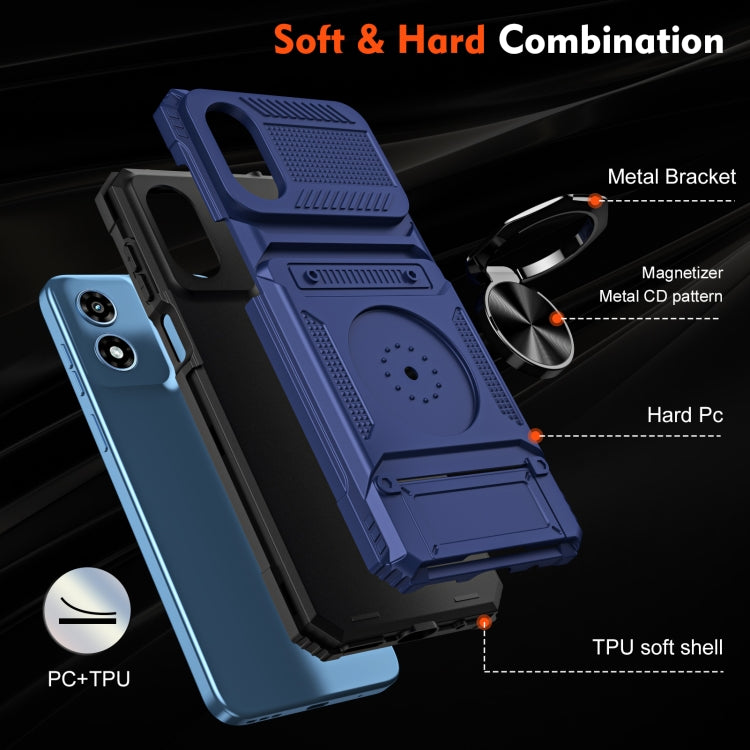 For Motorola Moto G Play 4G 2024 TPU+PC Shockproof Card Slot Phone Case with Metal Ring Holder