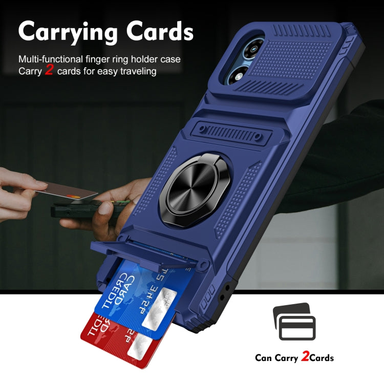 For Motorola Moto G Play 4G 2024 TPU+PC Shockproof Card Slot Phone Case with Metal Ring Holder