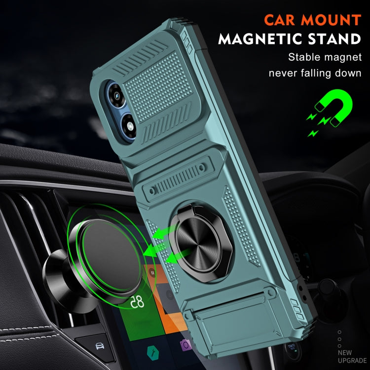 For Motorola Moto G Play 4G 2024 TPU+PC Shockproof Card Slot Phone Case with Metal Ring Holder