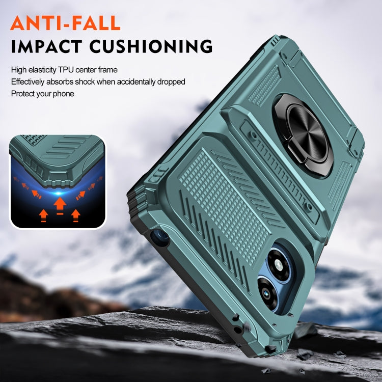 For Motorola Moto G Play 4G 2024 TPU+PC Shockproof Card Slot Phone Case with Metal Ring Holder