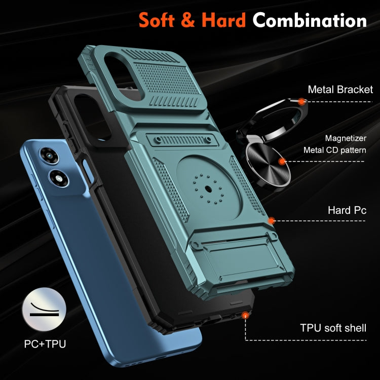 For Motorola Moto G Play 4G 2024 TPU+PC Shockproof Card Slot Phone Case with Metal Ring Holder